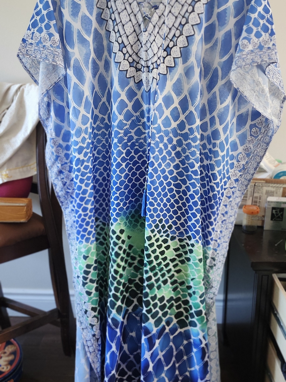Blue and Green Women's Flowing Dress
